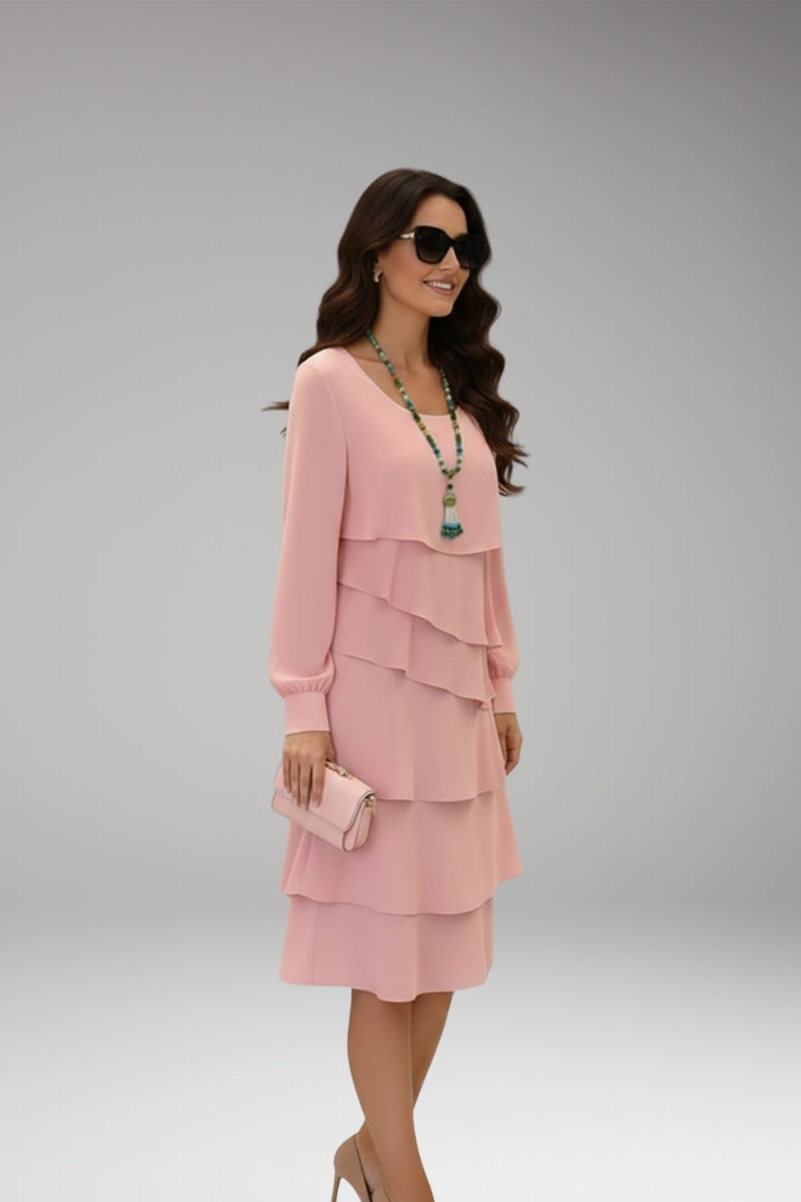 Layered midi dress with flattering silhouette