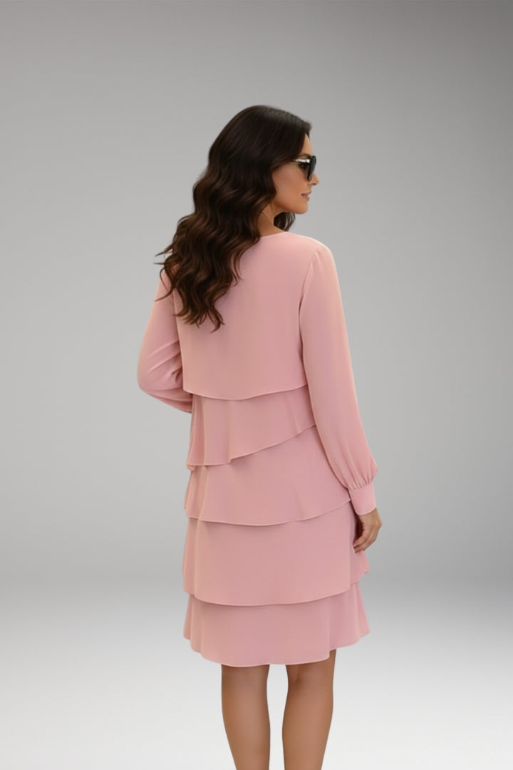 Layered midi dress in pink colourway