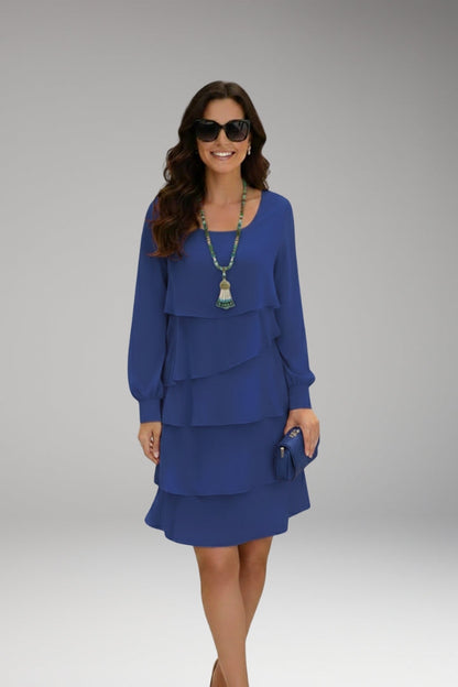 Elegant layered midi dress full-length view