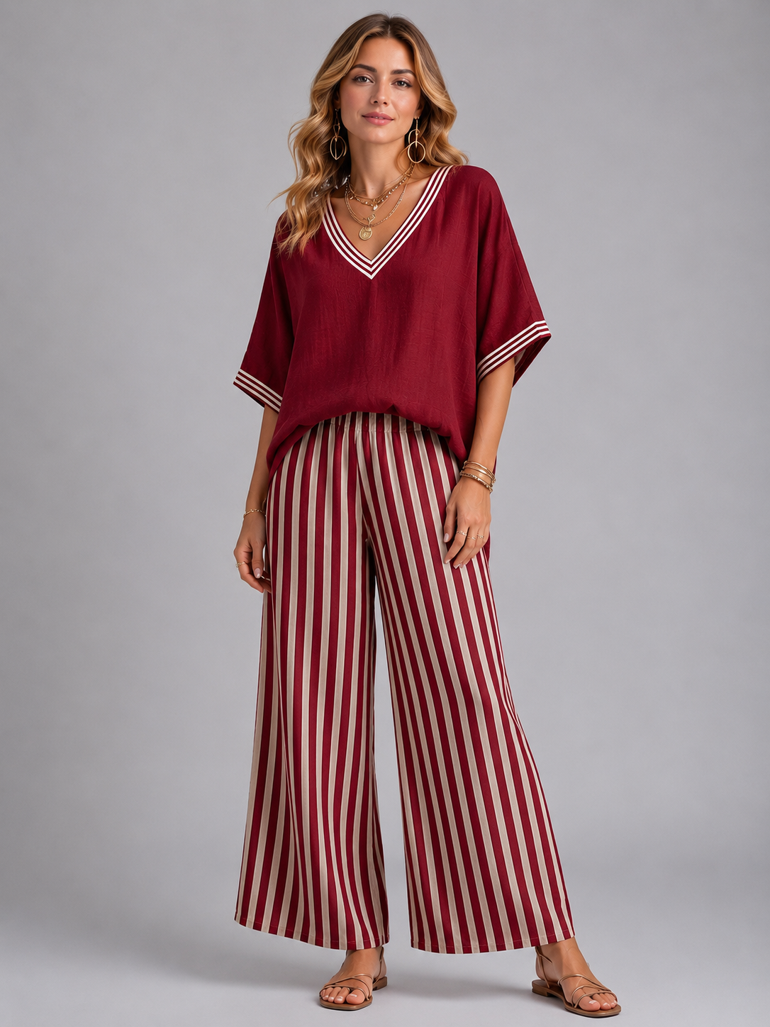 Mona women's linen-look striped two-piece set