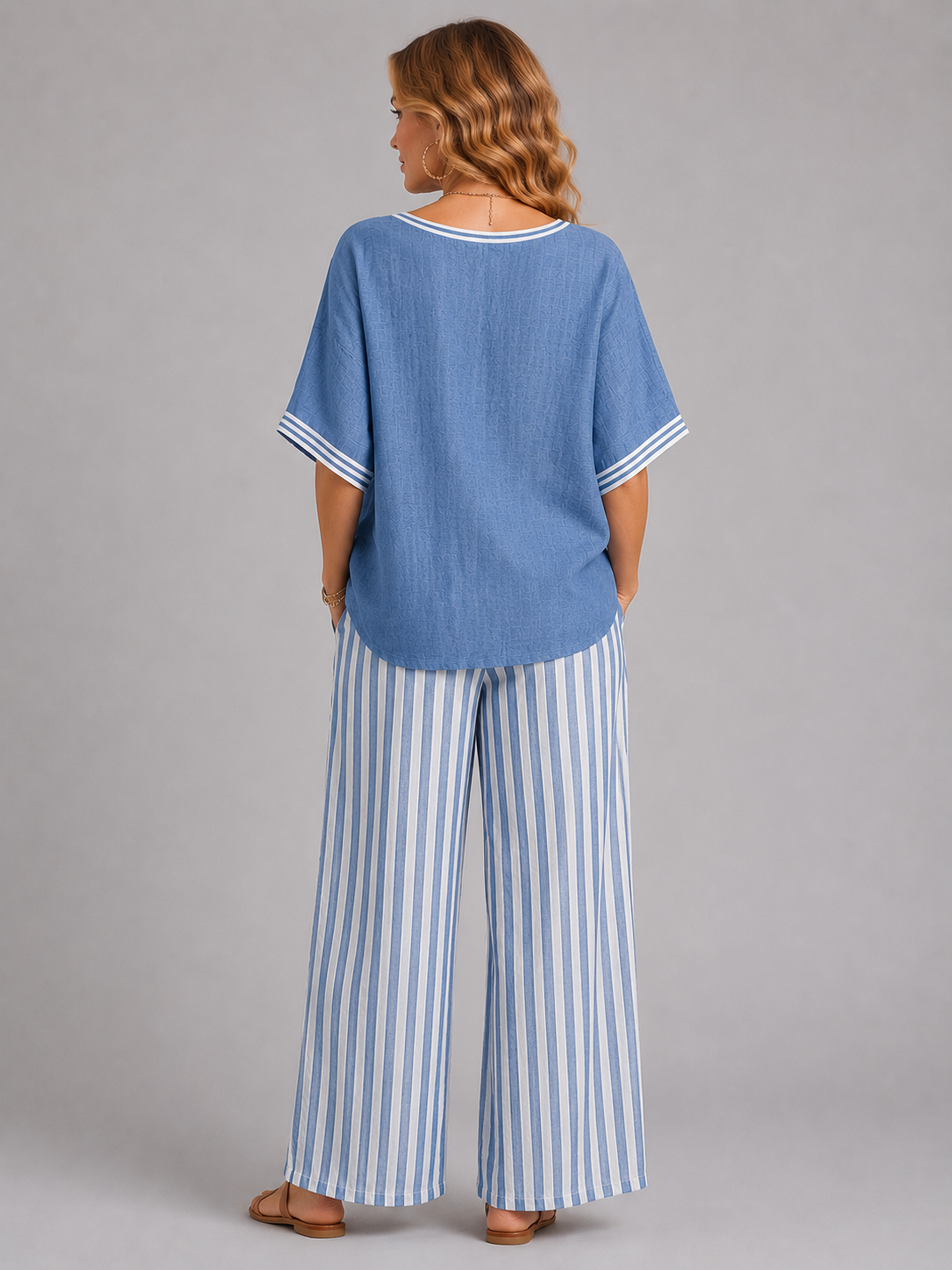 Mona women's linen-look striped two-piece set