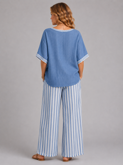 Mona women's linen-look striped two-piece set