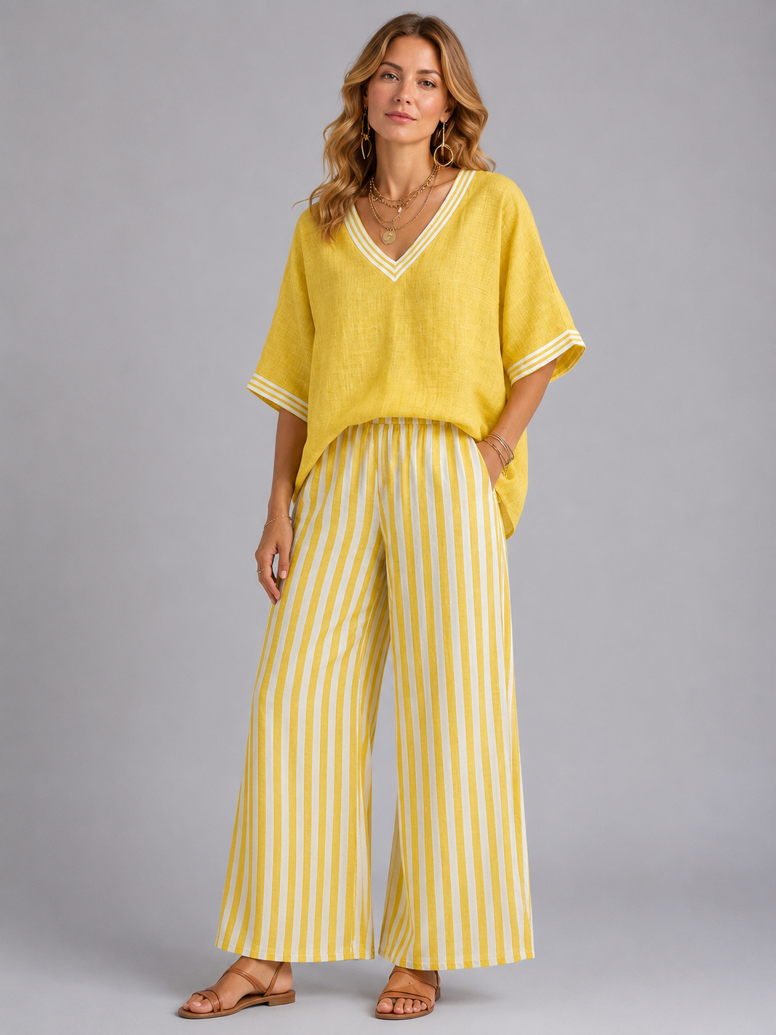 Mona women's linen-look striped two-piece set