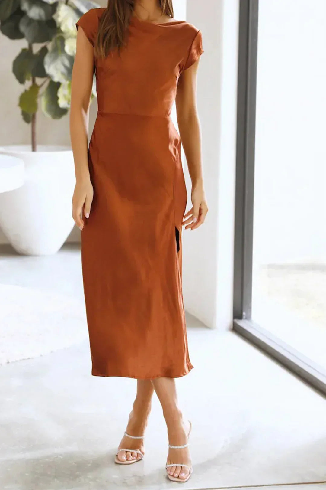 Selene | Minimalist Satin Slip Midi Dress