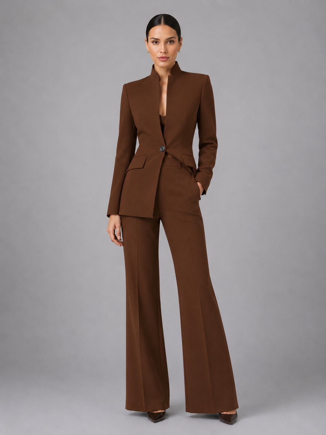 Liesel women's collarless blazer and wide-leg trouser suit