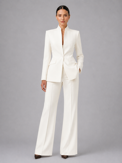 Liesel women's collarless blazer and wide-leg trouser suit