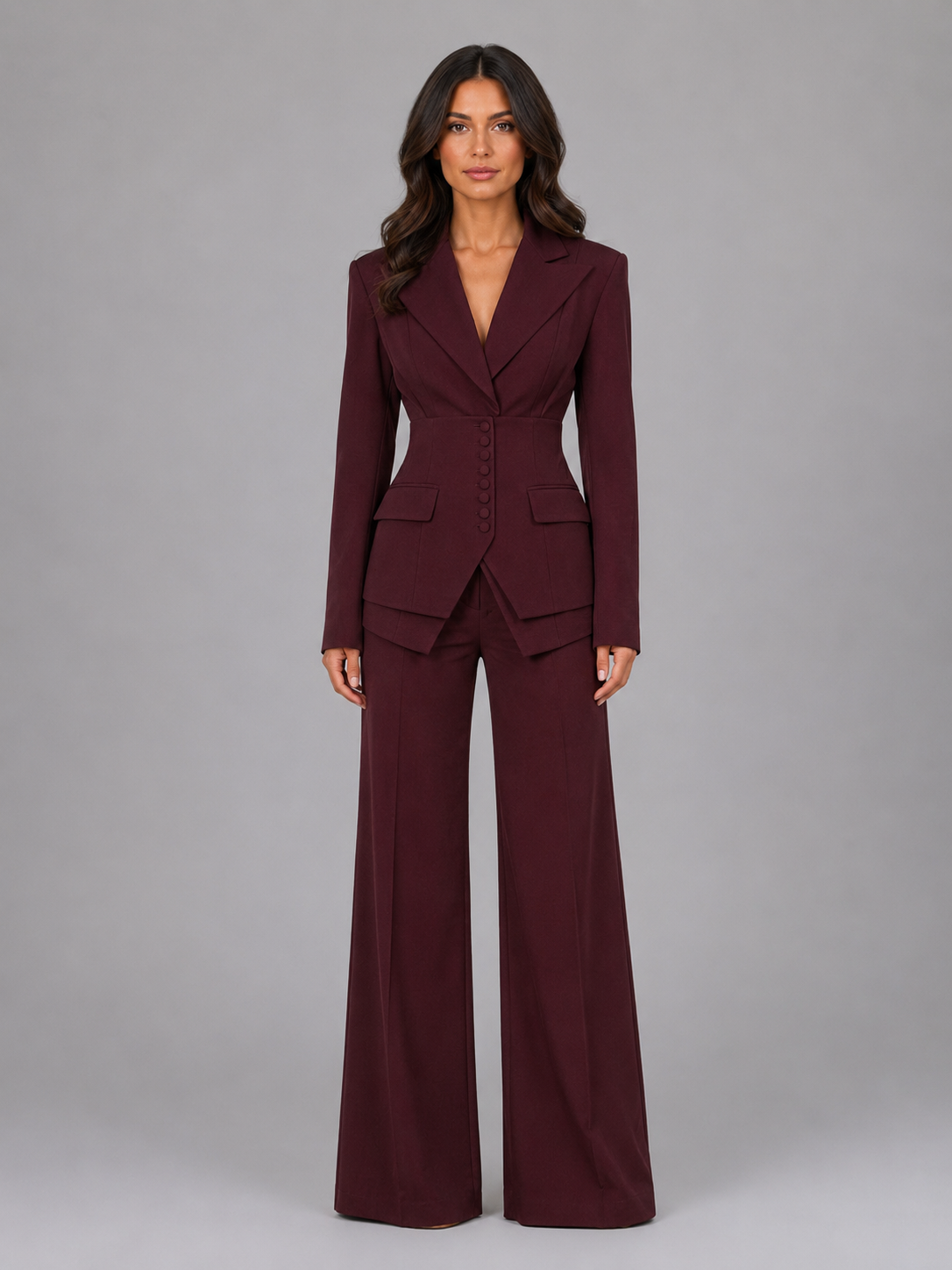 Quitterie women's cinched-waist blazer and wide-leg trouser suit