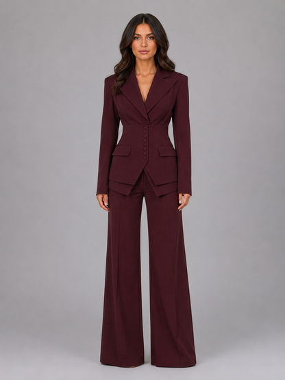 Quitterie women's cinched-waist blazer and wide-leg trouser suit