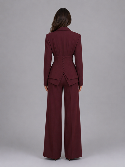 Quitterie women's cinched-waist blazer and wide-leg trouser suit