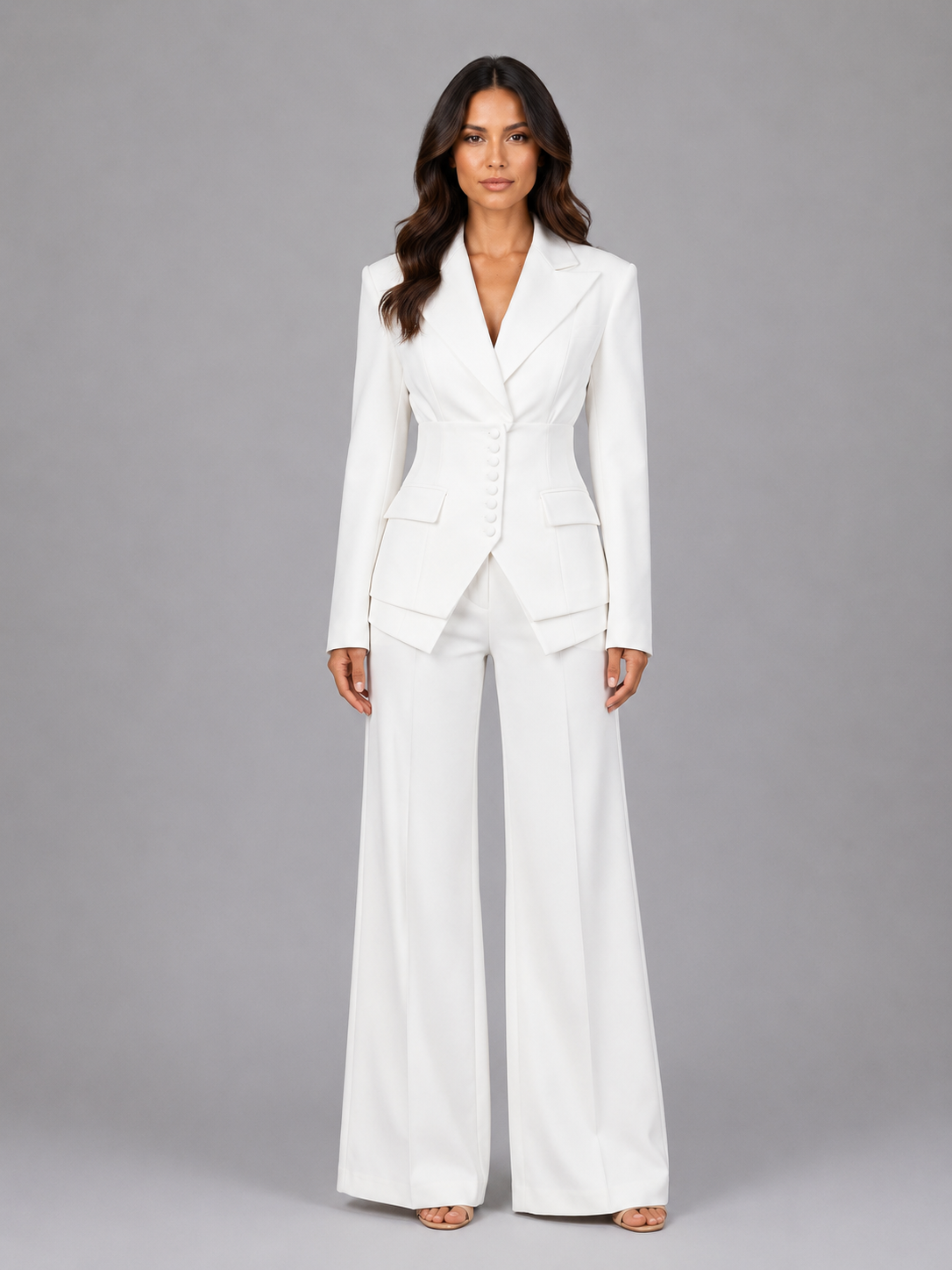Quitterie women's cinched-waist blazer and wide-leg trouser suit
