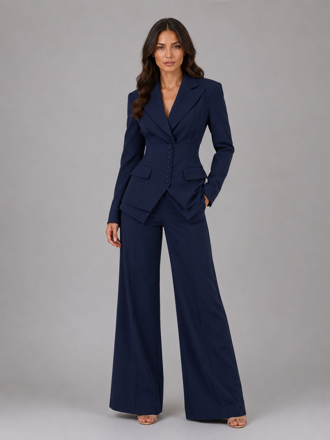 Quitterie women's cinched-waist blazer and wide-leg trouser suit