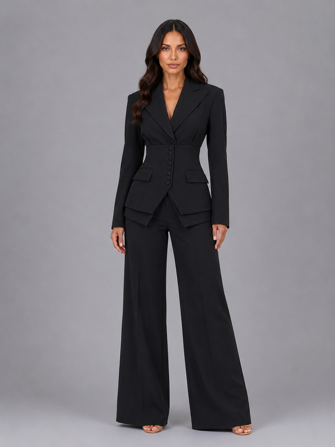 Quitterie women's cinched-waist blazer and wide-leg trouser suit