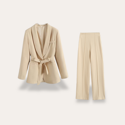 Greer | Belted Blazer and Wide-Leg Trousers Suit