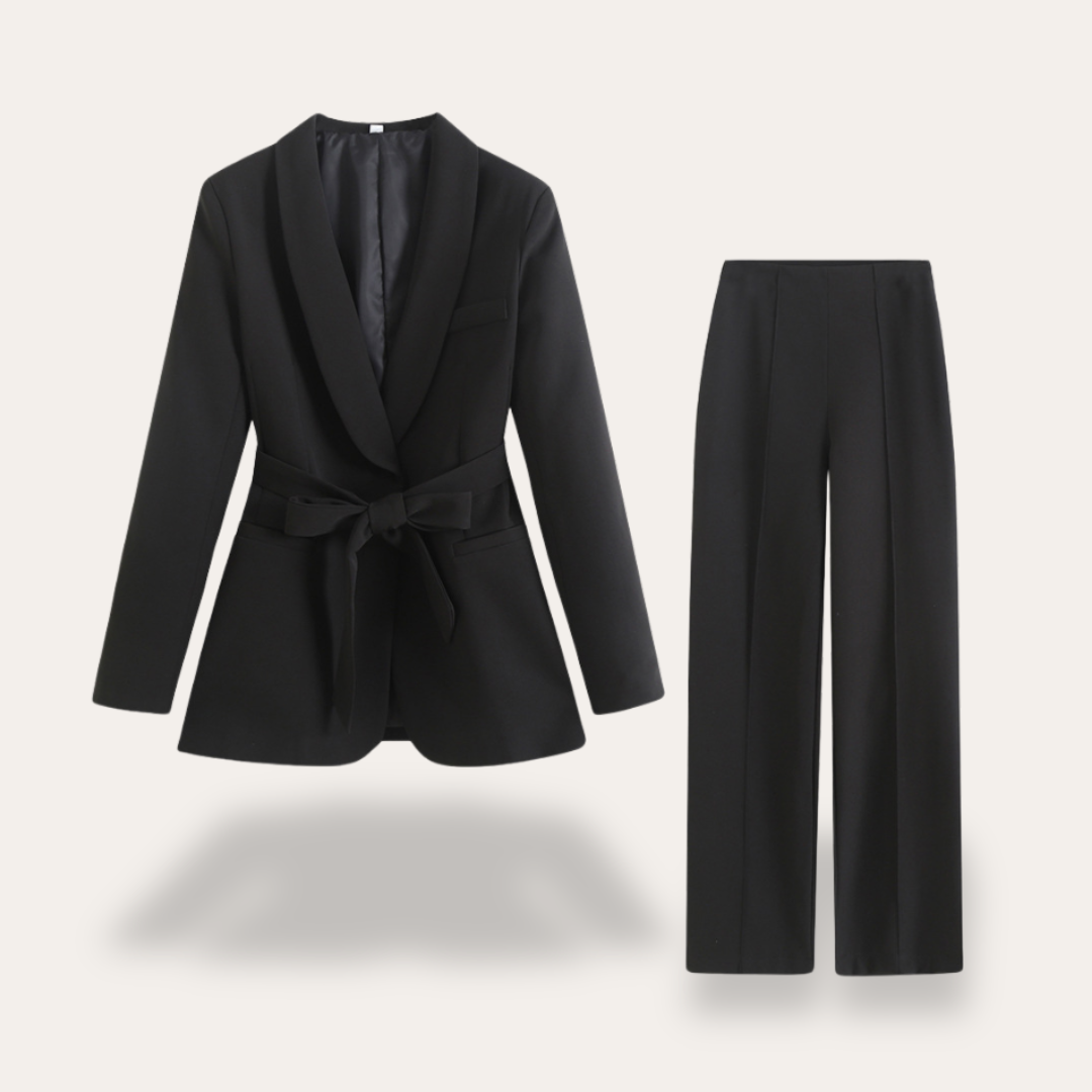 Greer | Belted Blazer and Wide-Leg Trousers Suit
