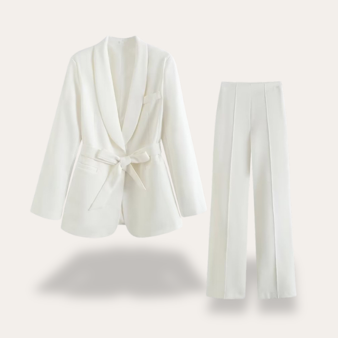 Greer | Belted Blazer and Wide-Leg Trousers Suit