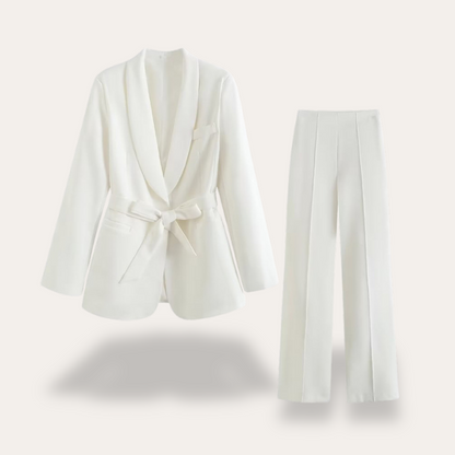 Greer | Belted Blazer and Wide-Leg Trousers Suit
