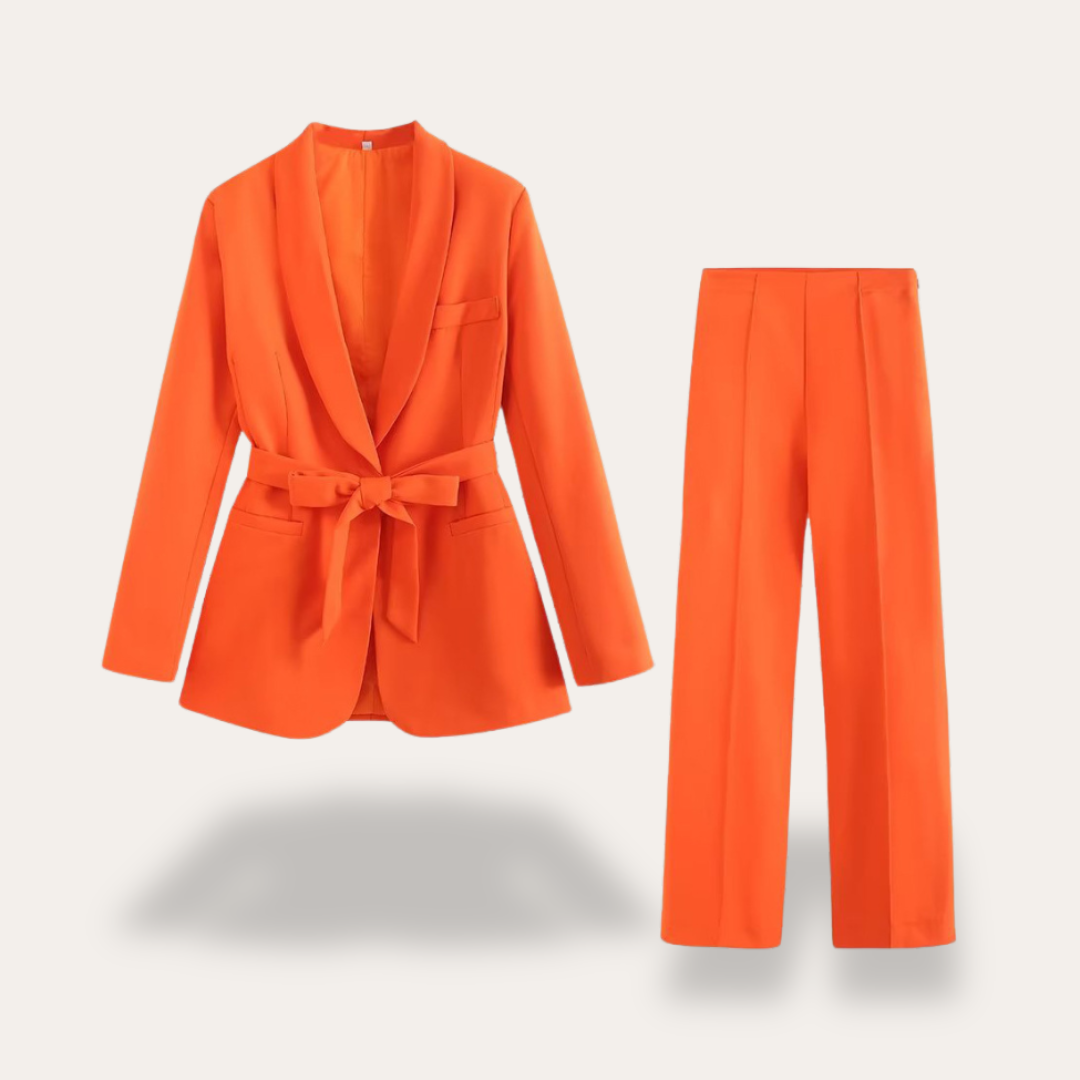 Greer | Belted Blazer and Wide-Leg Trousers Suit