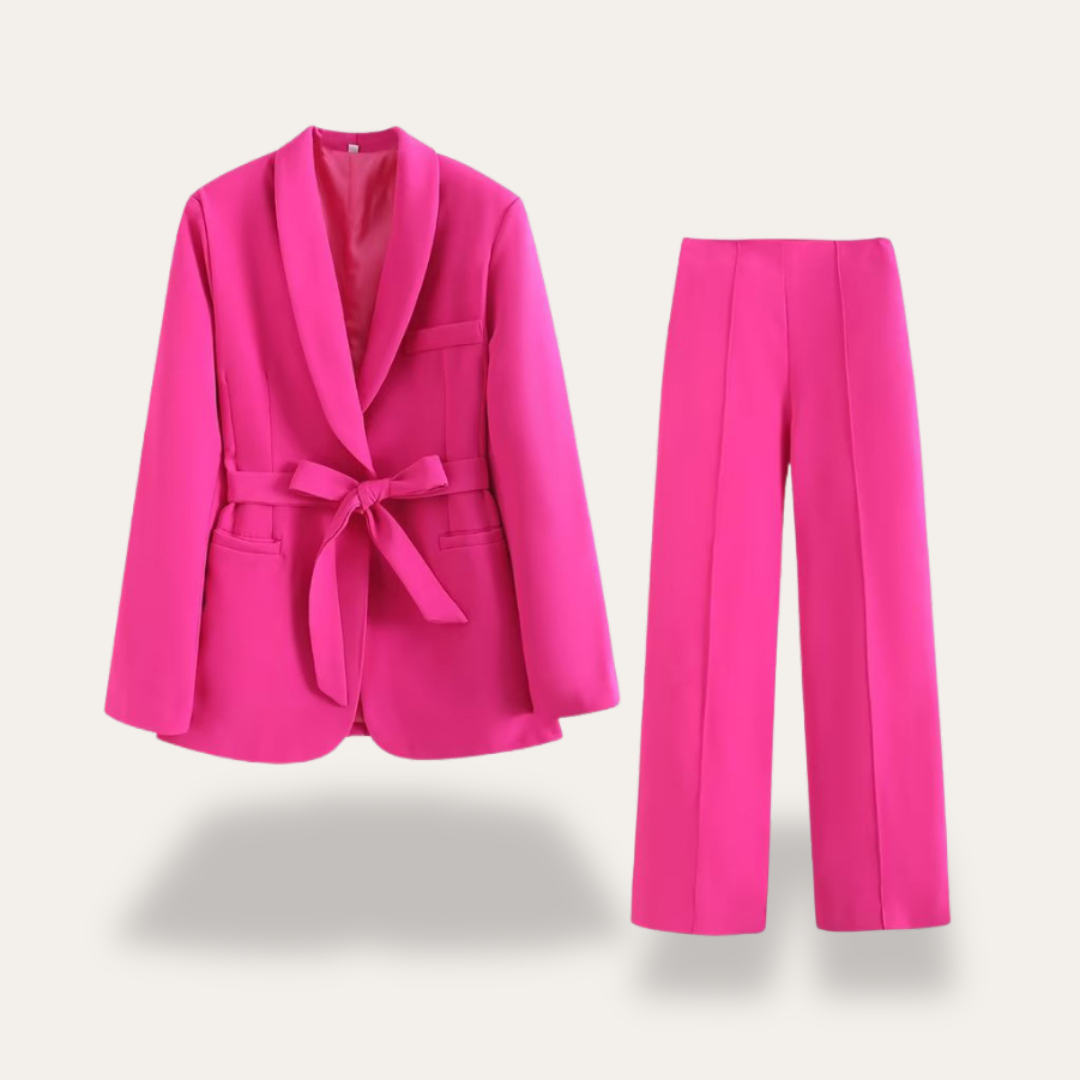 Greer | Belted Blazer and Wide-Leg Trousers Suit