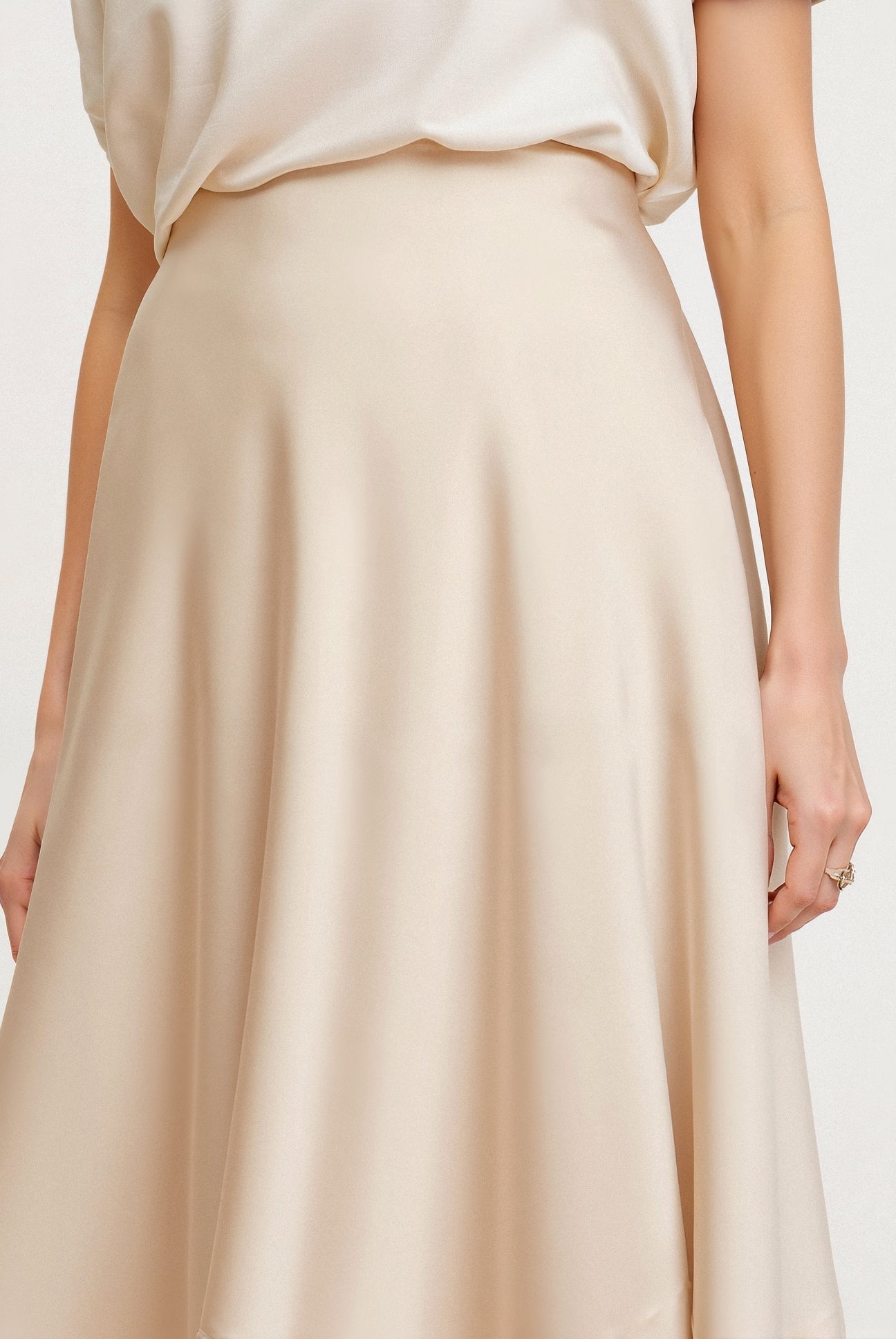 A-line maxi skirt showing fluid drape