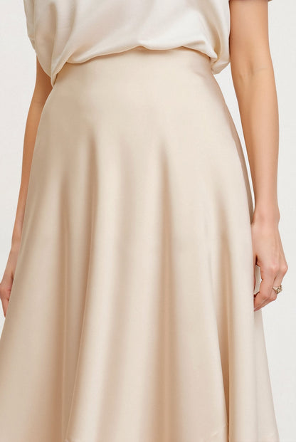 A-line maxi skirt showing fluid drape