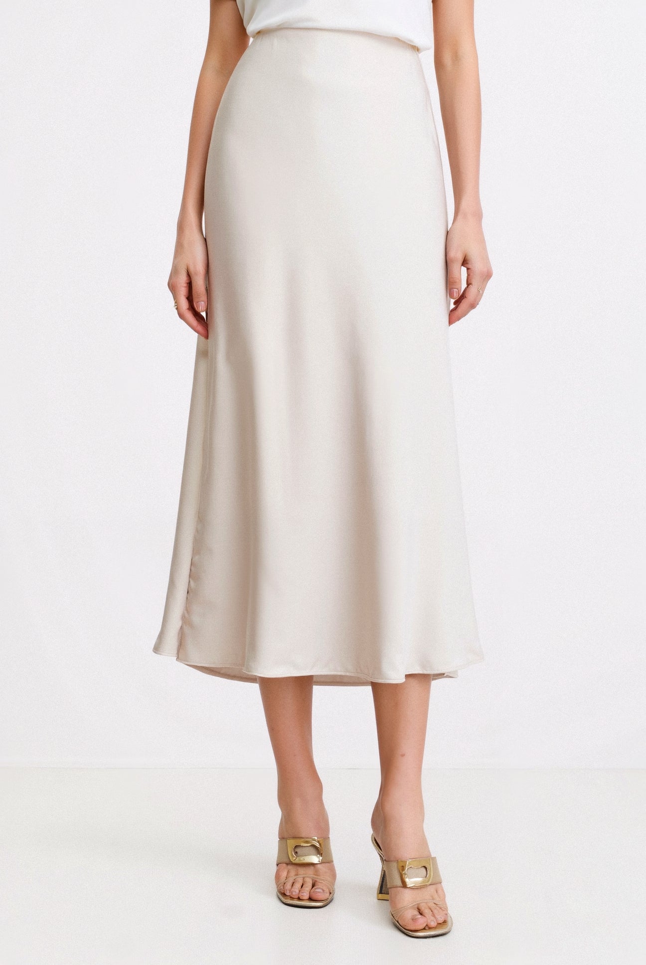 High-waist maxi skirt in light brown, front view