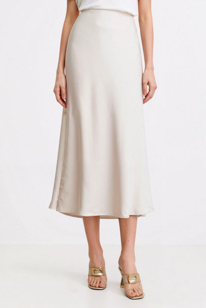 High-waist maxi skirt in light brown, front view