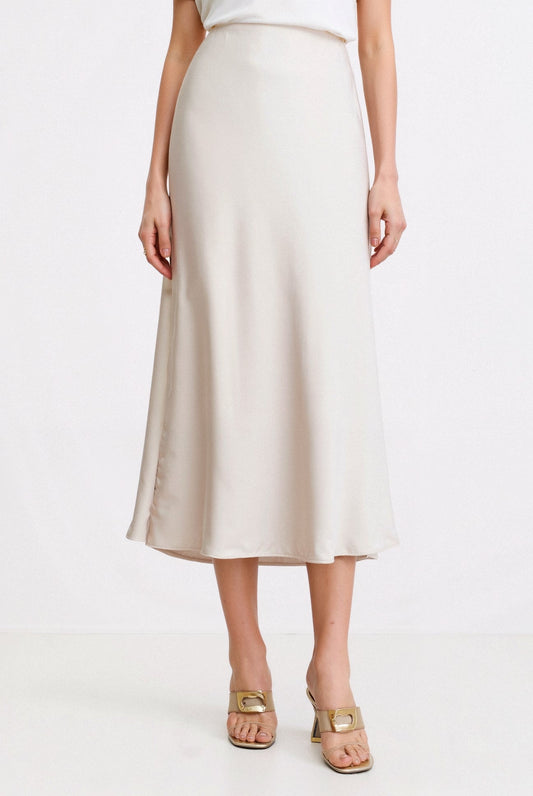 High-waist maxi skirt in light brown, front view