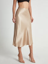 High-waist midi skirt in gold, front view