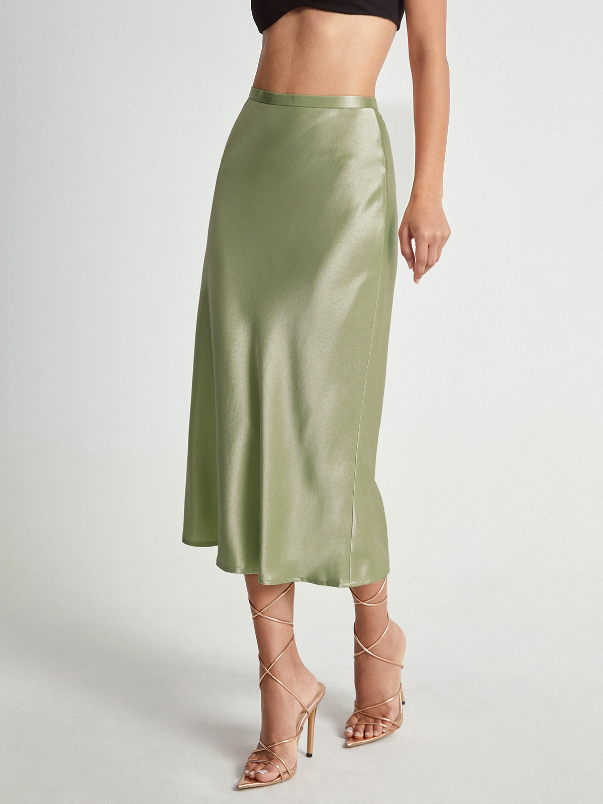 High-waist midi skirt in green colourway