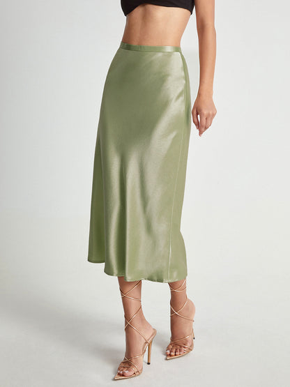 High-waist midi skirt in green colourway