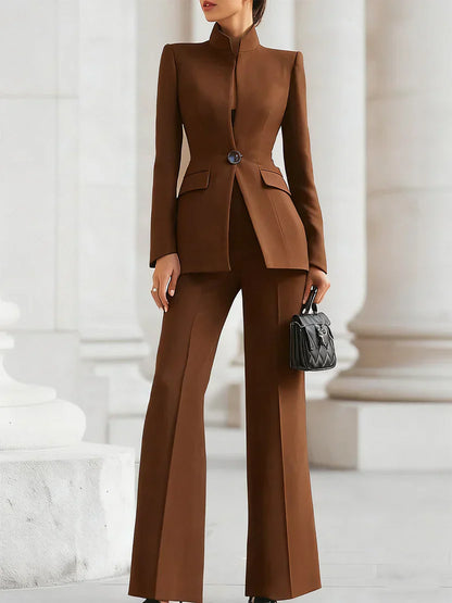 Suit set showing flared trousers