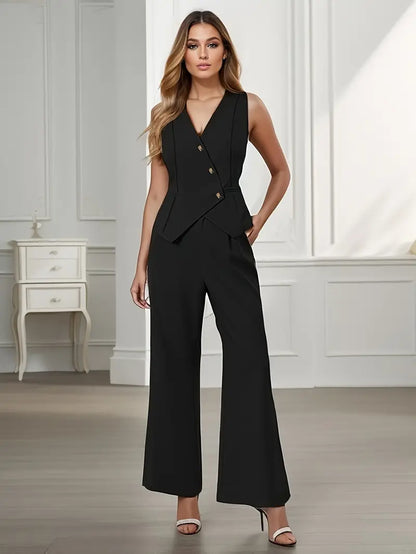 Roselynn | Sleeveless Blazer Top & Wide Leg Trouser Set