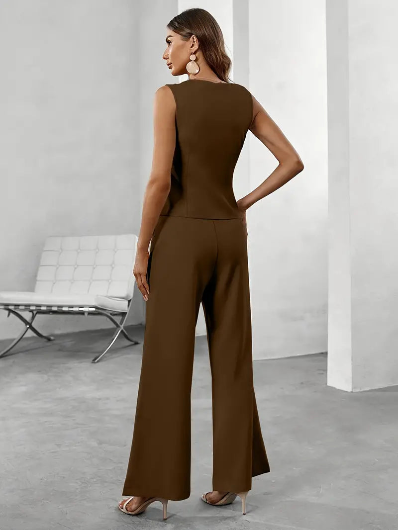 Roselynn | Sleeveless Blazer Top & Wide Leg Trouser Set