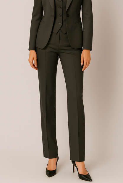 Black blazer vest and trouser suit full-length view