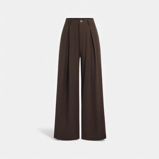 Jacquard pleated wide-leg trousers in black, front view