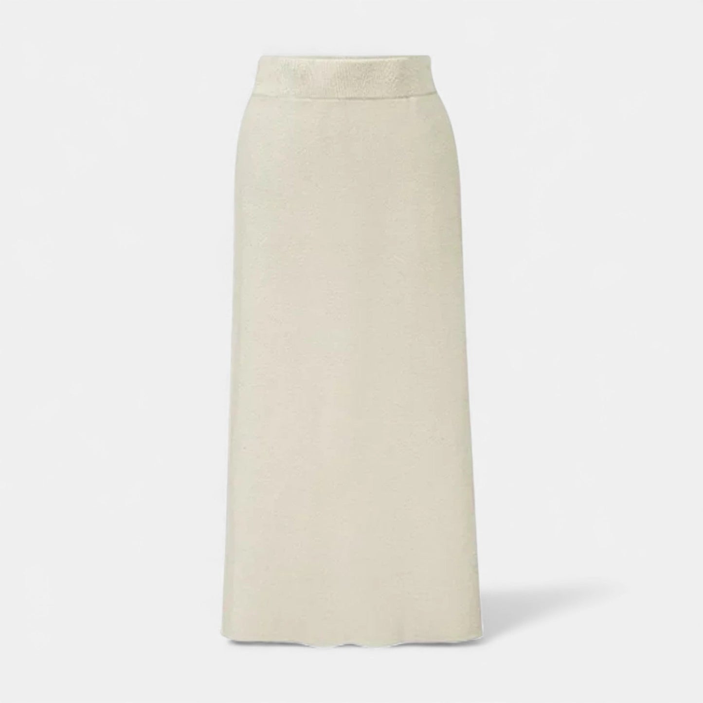 Wool A-line midi skirt in beige, front view
