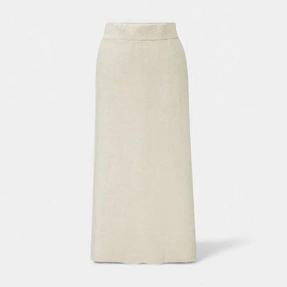 Wool A-line midi skirt in beige, front view