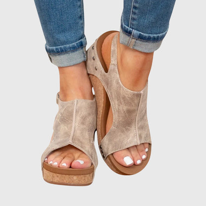 Bristol buckle wedge sandals side view