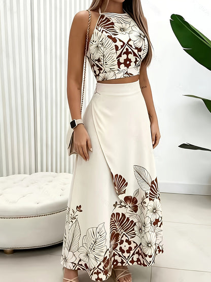 Halter top and high-waist skirt set, detail view