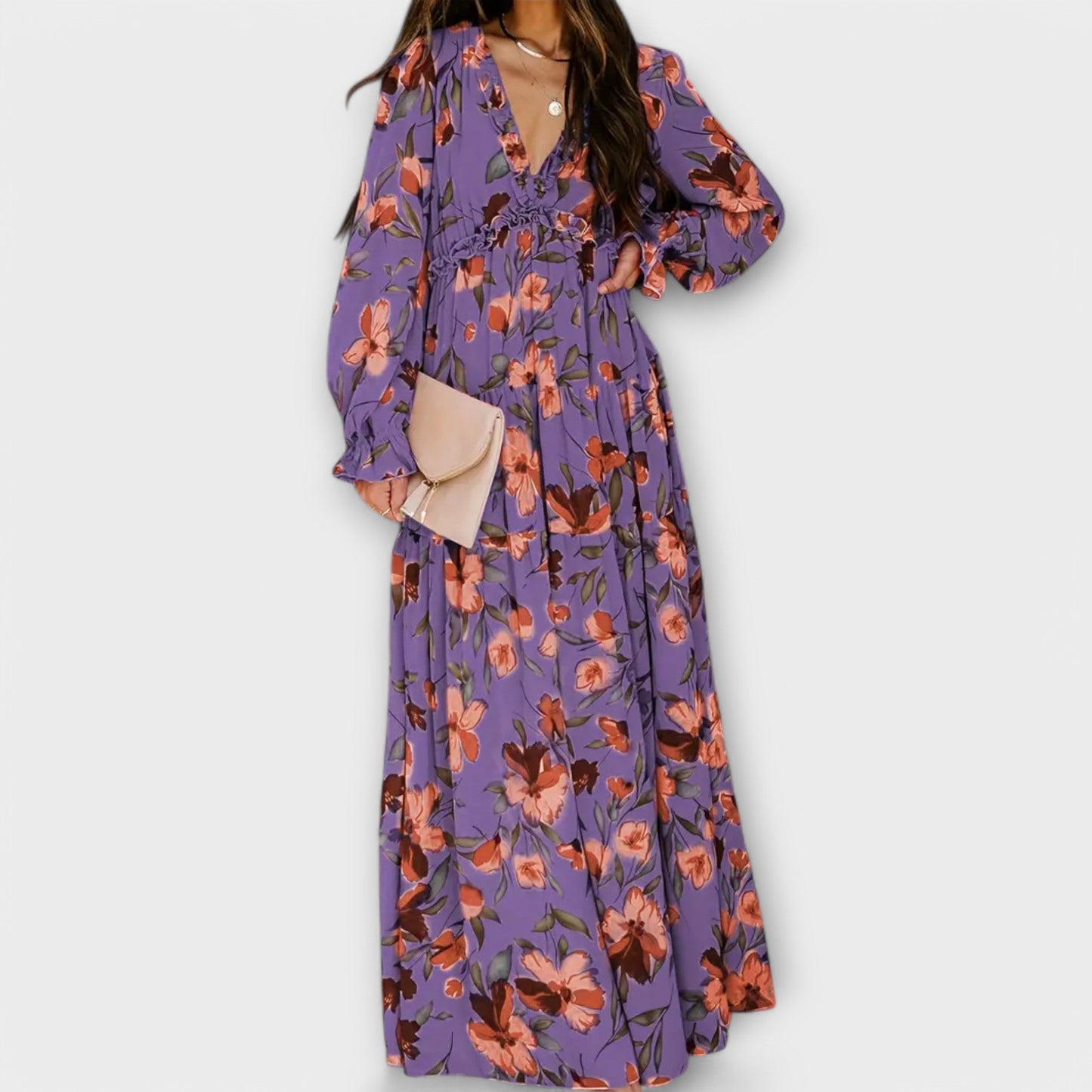 Floral maxi dress detail view