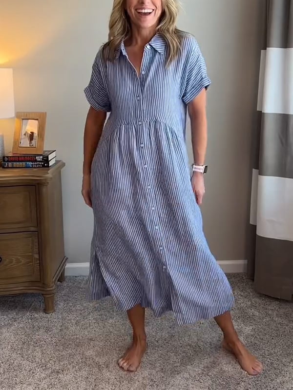 Augusta | Striped Button-Up Midi Shirt Dress