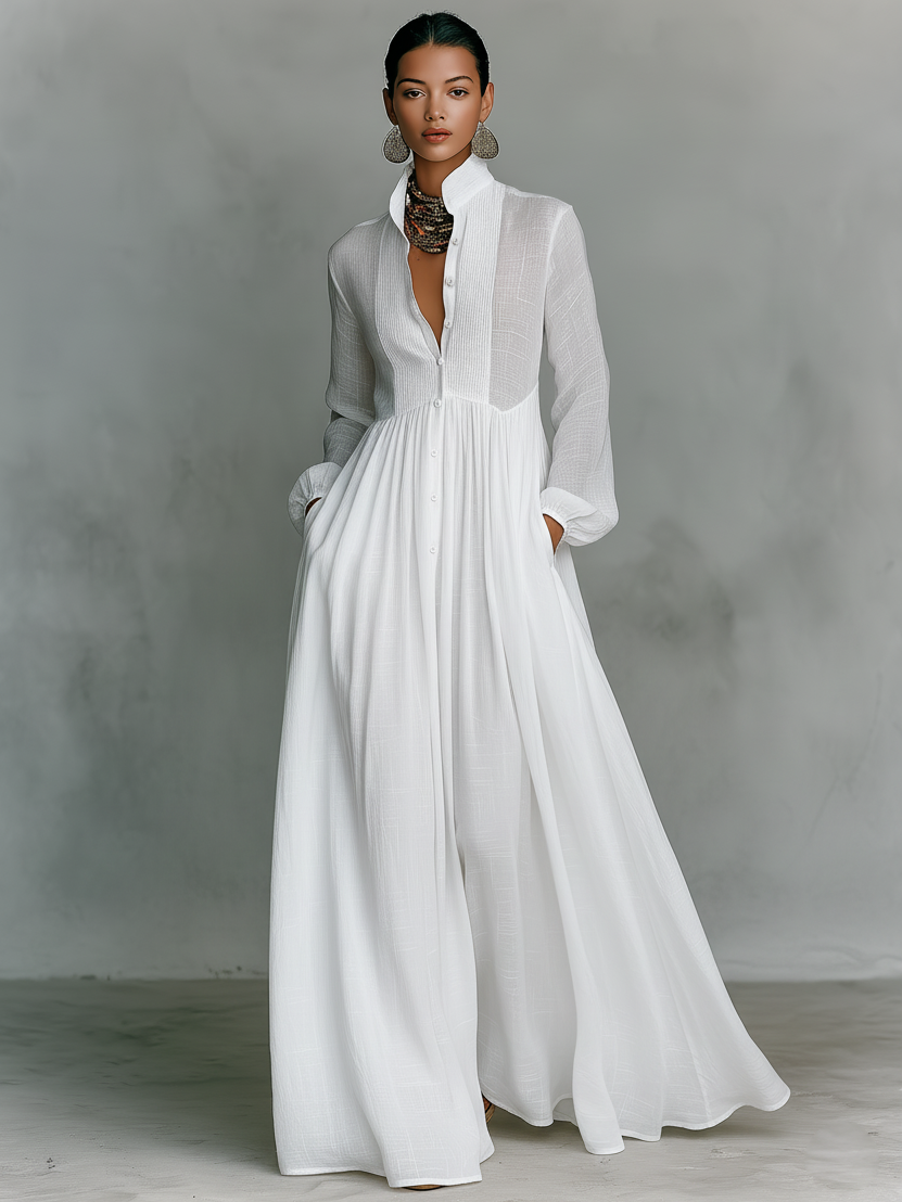 Linen patchwork maxi dress detail