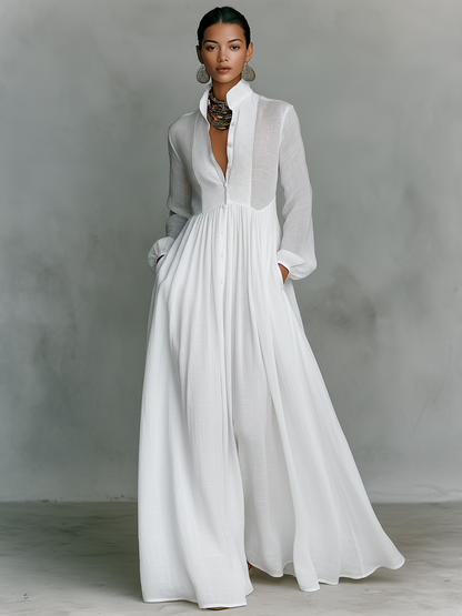 Linen patchwork maxi dress detail
