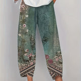Botanical print cropped trousers, front view