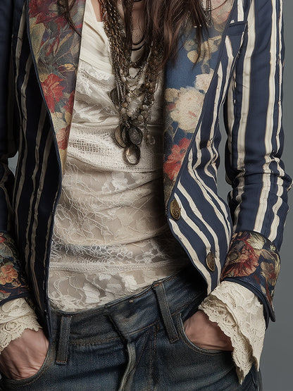 Idony striped bohemian print blazer for women view 10