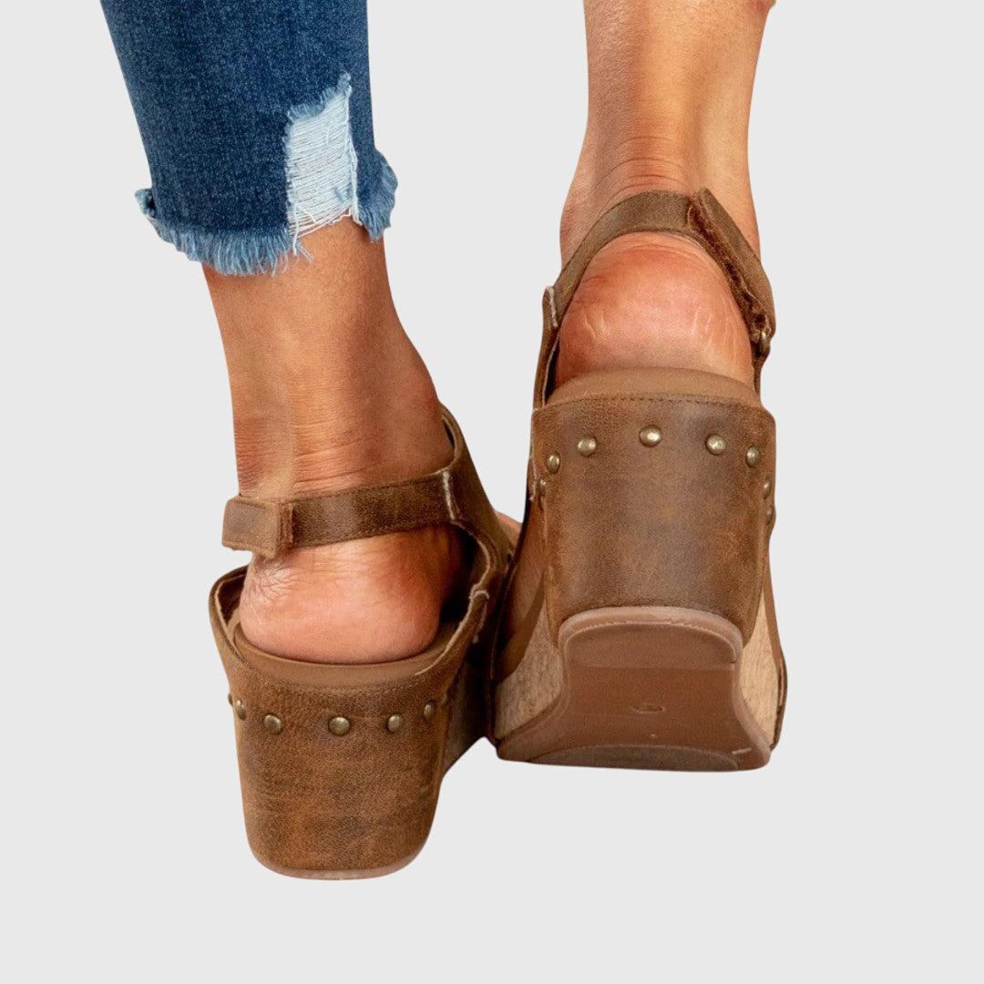 Bristol wedge sandals strap close up