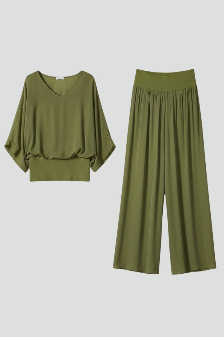 Aveline draped wide-leg two-piece set front view
