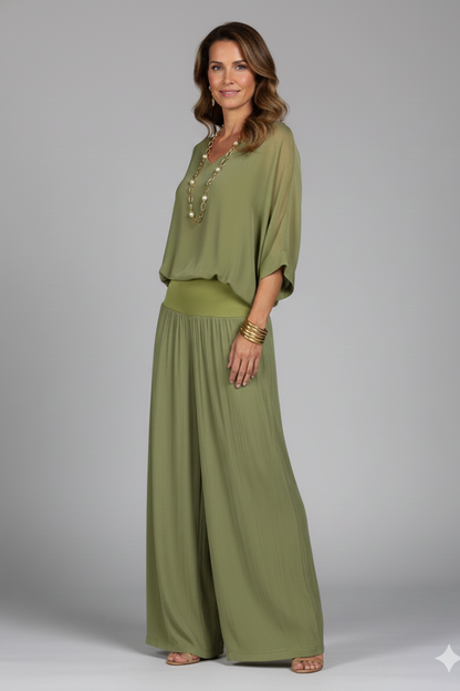 Aveline | Draped Wide-Leg Two-Piece Set
