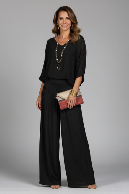 Aveline | Draped Wide-Leg Two-Piece Set