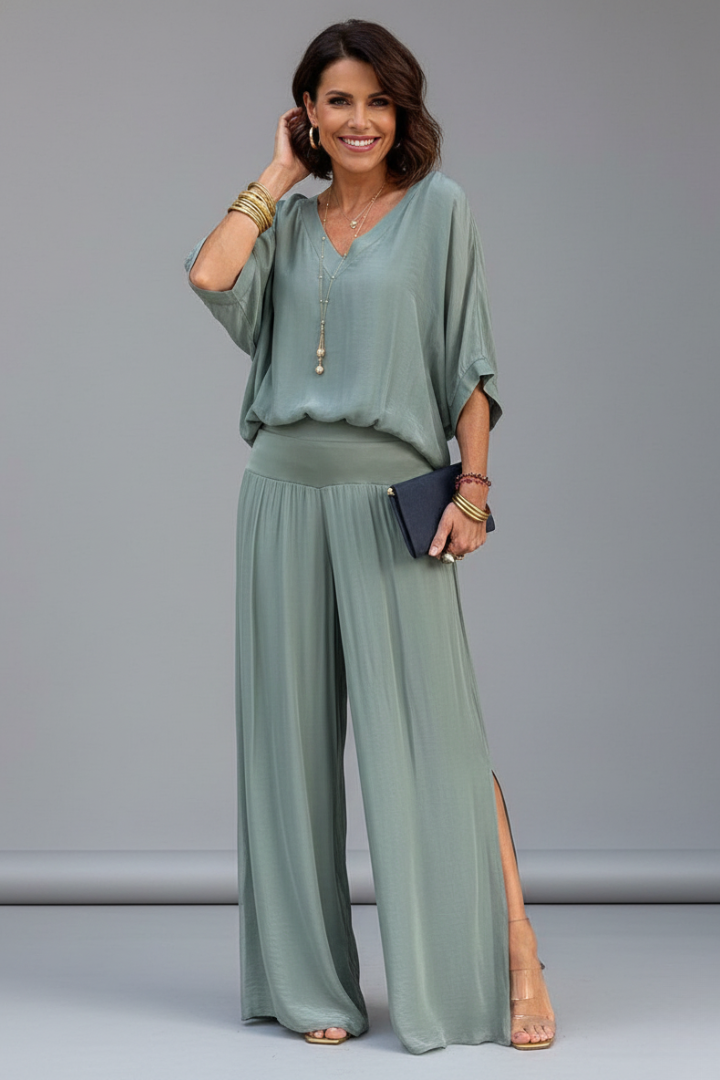 Aveline | Draped Wide-Leg Two-Piece Set
